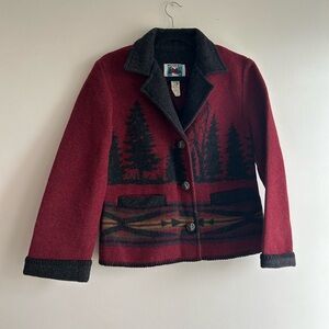 Women's Red and Black Wool Jacket,cabin, outdoor, cottagecore,western, coastal